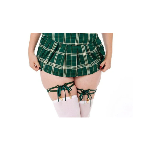 
Sportsheets Indica laced up garters in emerald faux leather with satin lacing