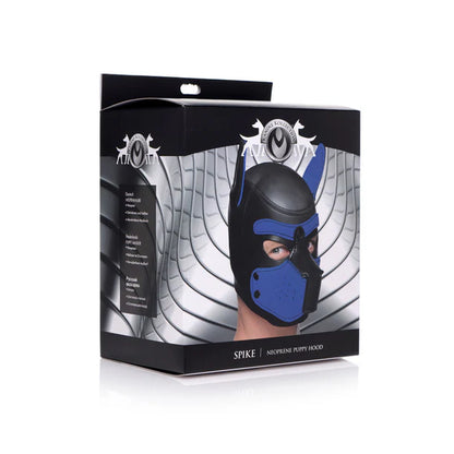 Spike Neoprene Puppy Hood with adjustable muzzle and bendable ears, designed for puppy play and BDSM roleplay