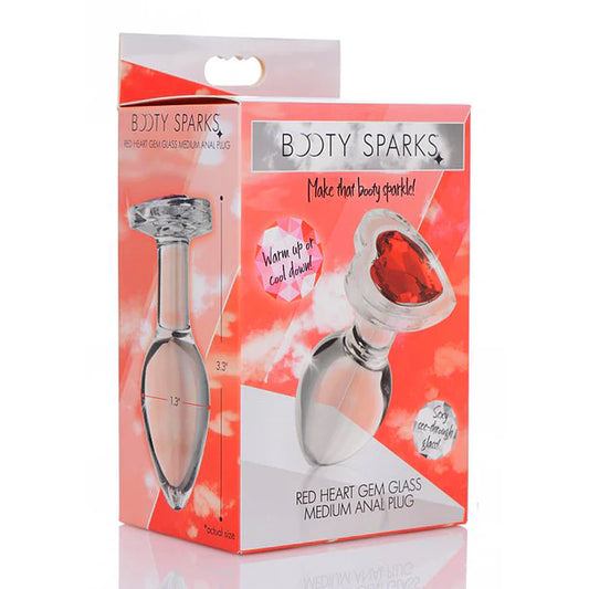 Red Heart Gem Glass Anal Plug