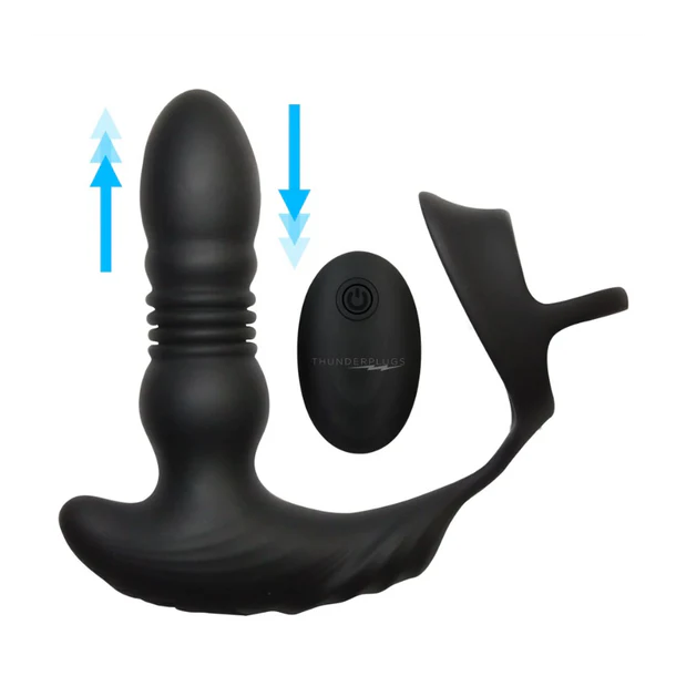 Remote Control Thrusting Silicone Plug & Cock Ring Vibrator