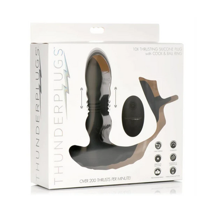 Remote Control Thrusting Silicone Plug & Cock Ring Vibrator