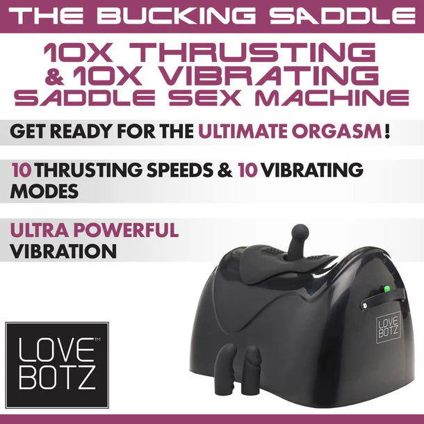 LoveBotz Bucking Saddle ride-on thrusting and vibrating sex machine with interchangeable attachments