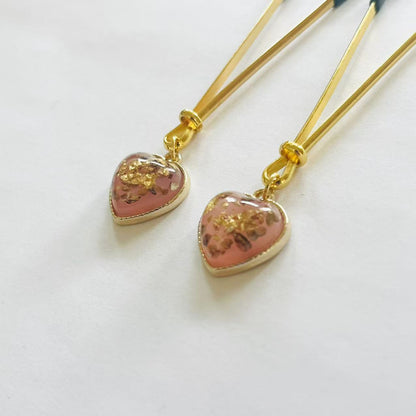 Gold nipple clamps with pink heart charm and embedded gold foil – PurpleNight.ca