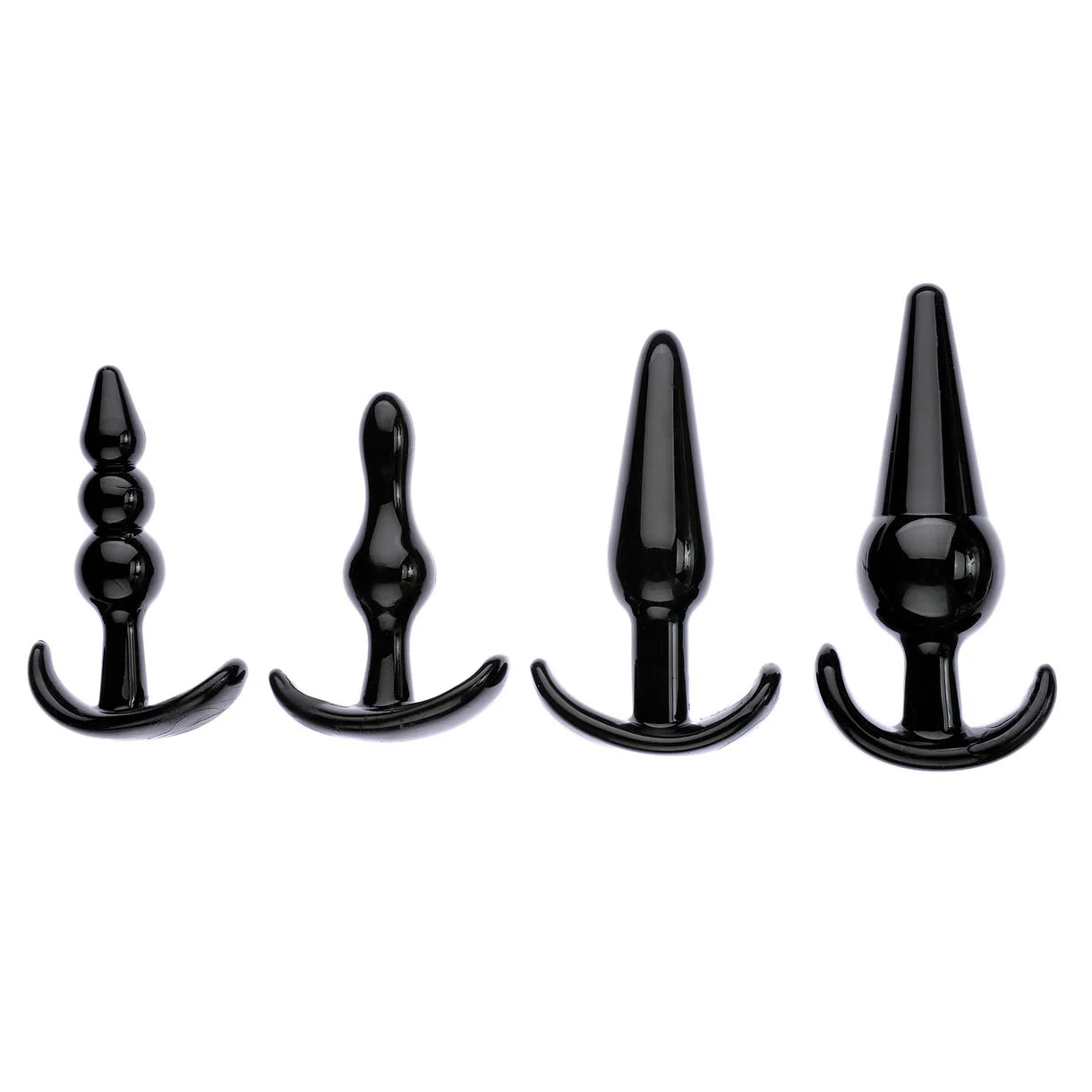 Adam and Eve 4 piece anal plug kit beginner training set multiple sizes black TPE plugs