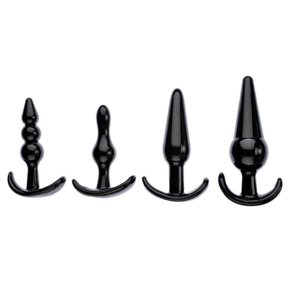 Adam and Eve 4 piece anal plug kit beginner training set multiple sizes black TPE plugs