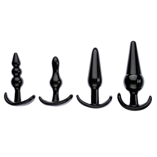 Adam and Eve 4 piece anal plug kit beginner training set multiple sizes black TPE plugs