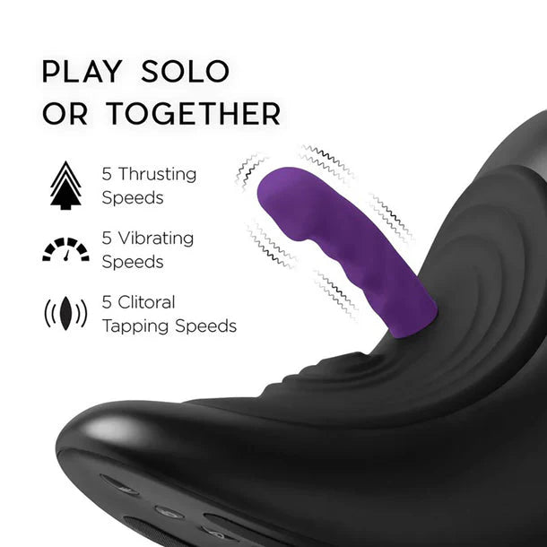 Cowgirl Saddle Machine riding-style device with interchangeable attachments and wireless remote