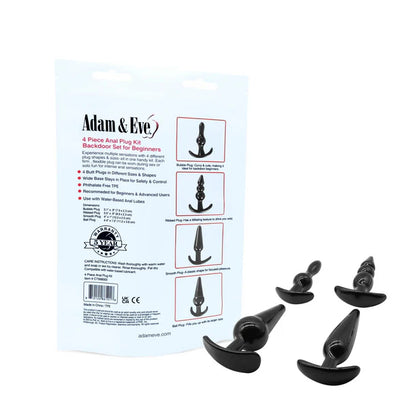 Adam and Eve 4 piece anal plug kit beginner training set multiple sizes black TPE plugs