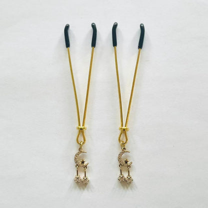 Starfall Moon Nipple Clamps – Dainty Sparkle with Dual Dangles