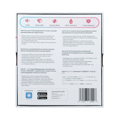 Lovense Gemini app-controlled vibrating nipple clamps made from body-safe silicone and ABS