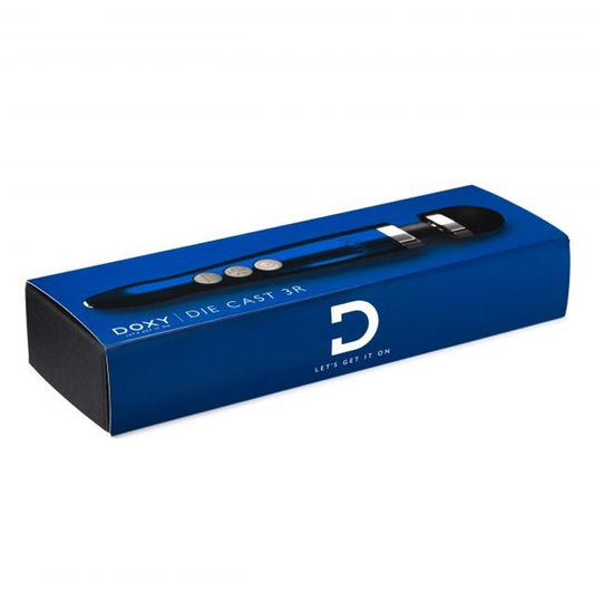 DOXY Die Cast 3R rechargeable compact wand vibrator with silicone head and travel lock