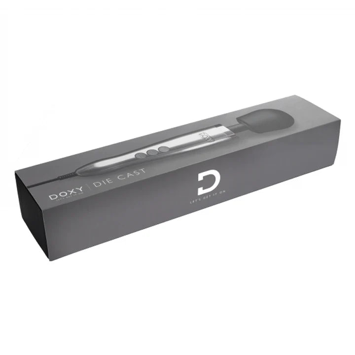 Doxy Die Cast Wand Massager – powerful metal-body wand vibrator in brushed finish
