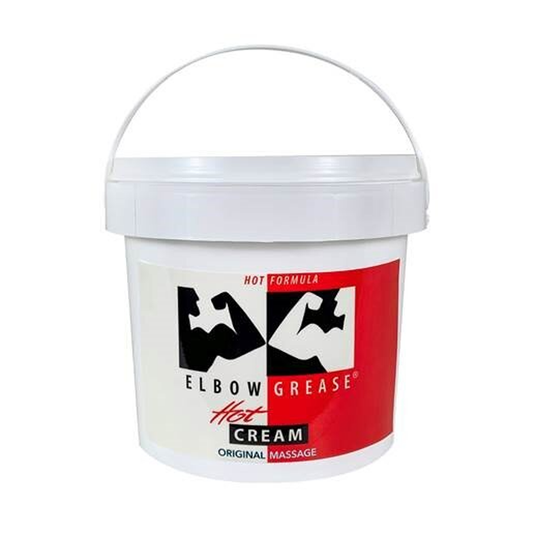 Elbow Grease Hot Cream Formula Pail – warming oil-based massage cream in bulk container for sensual touch and long-lasting glide.