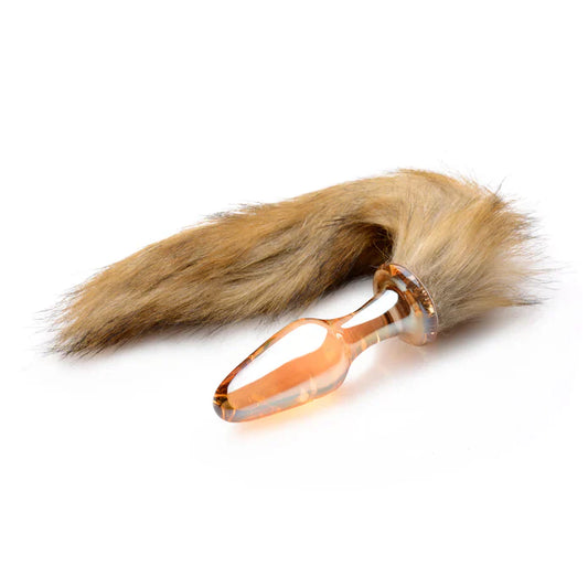 Orange Glass Butt Plug with Fox Tail