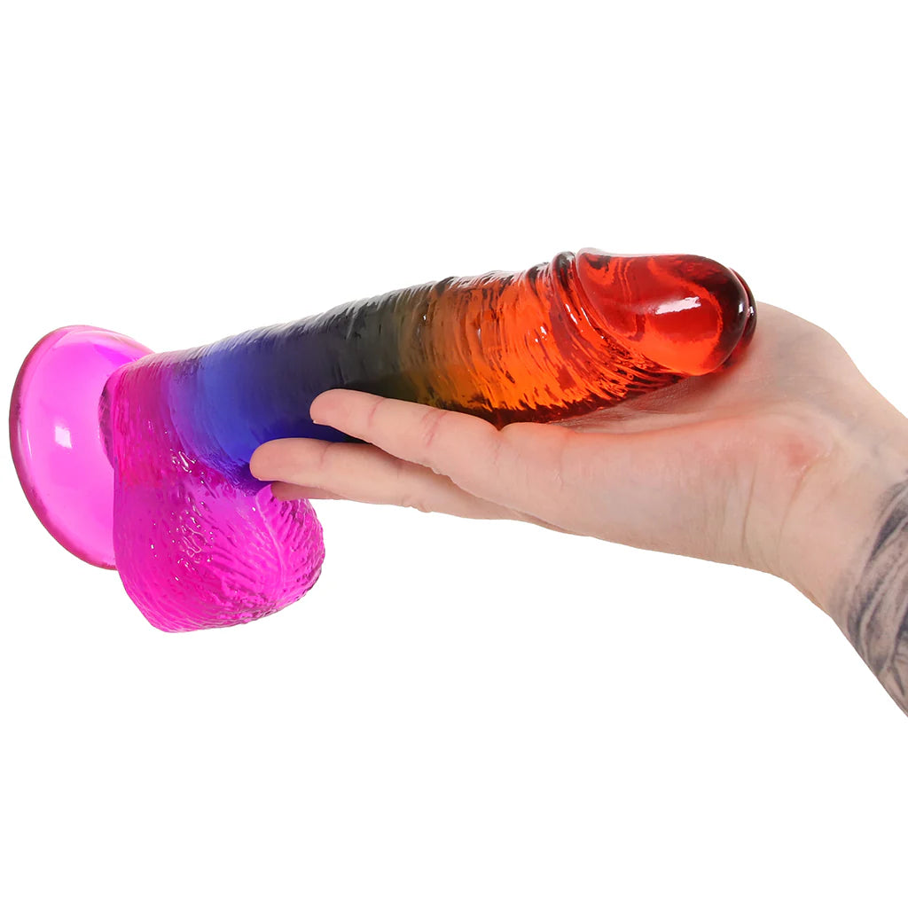 Doc Johnson Crystal Jellies 8.5 inch Rainbow Cock and Balls translucent realistic dildo with suction base