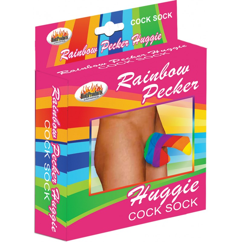 Hott Products Rainbow Pecker Huggie Cock Sock in colorful rainbow stripes made from soft cotton fabric