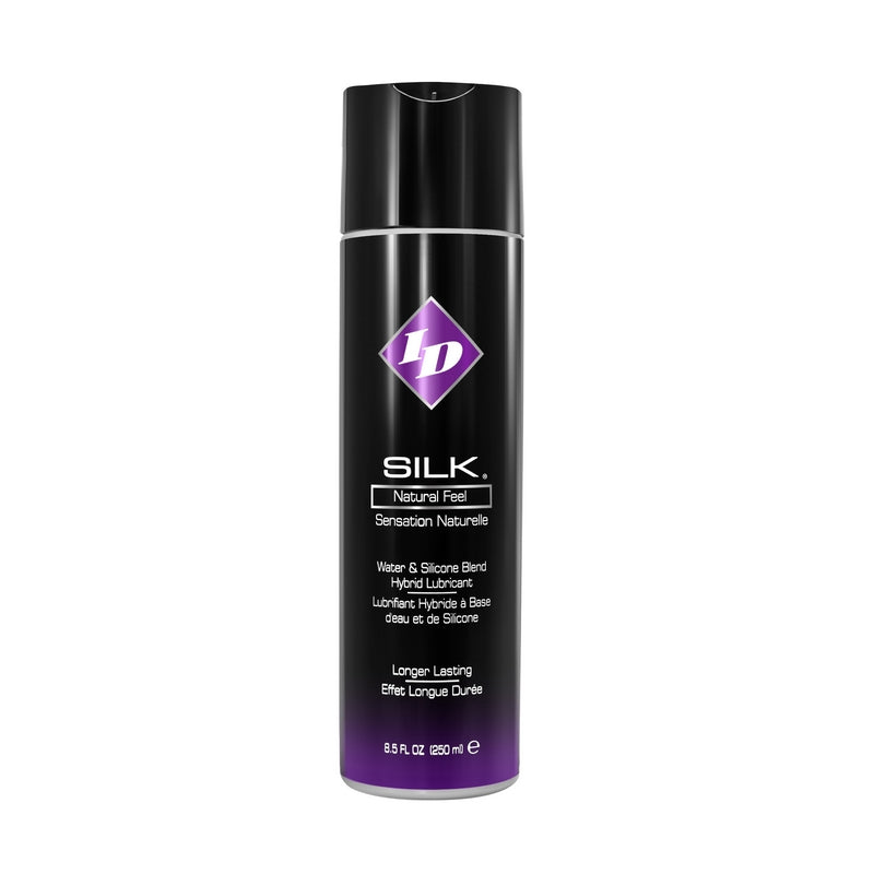 ID Silk hybrid lubricant pump bottle silky smooth toy-safe condom-compatible 4.4oz 8.5oz
