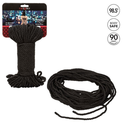 Black rope with packaging and product details on a white background