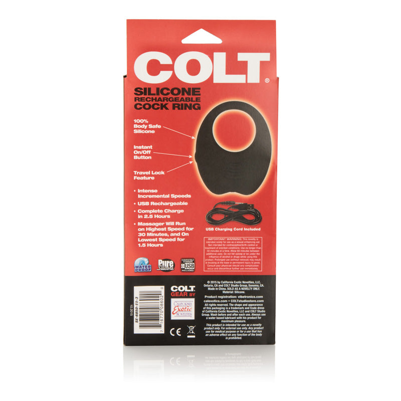 California Exotics Silicone Rechargeable Cock Ring in soft stretchy silicone with control button and USB charging design