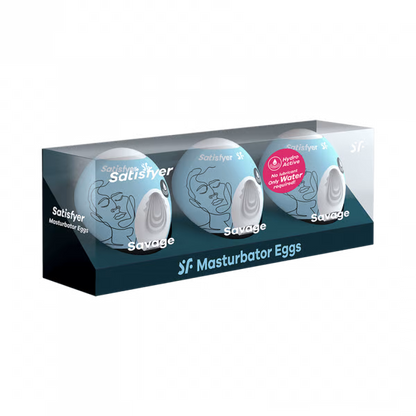 Satisfyer Masturbator Egg 3 Pack – Savage Disposable Penis Sleeves with Hydroactive TPE