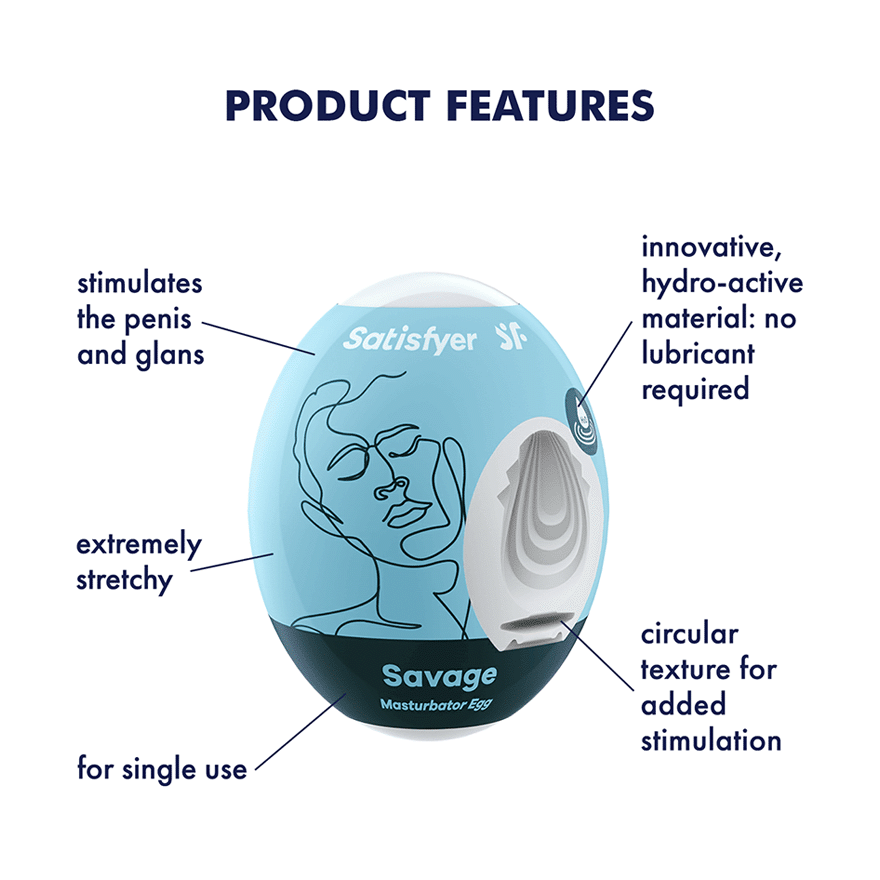 Satisfyer Masturbator Egg 3 Pack – Savage Disposable Penis Sleeves with Hydroactive TPE