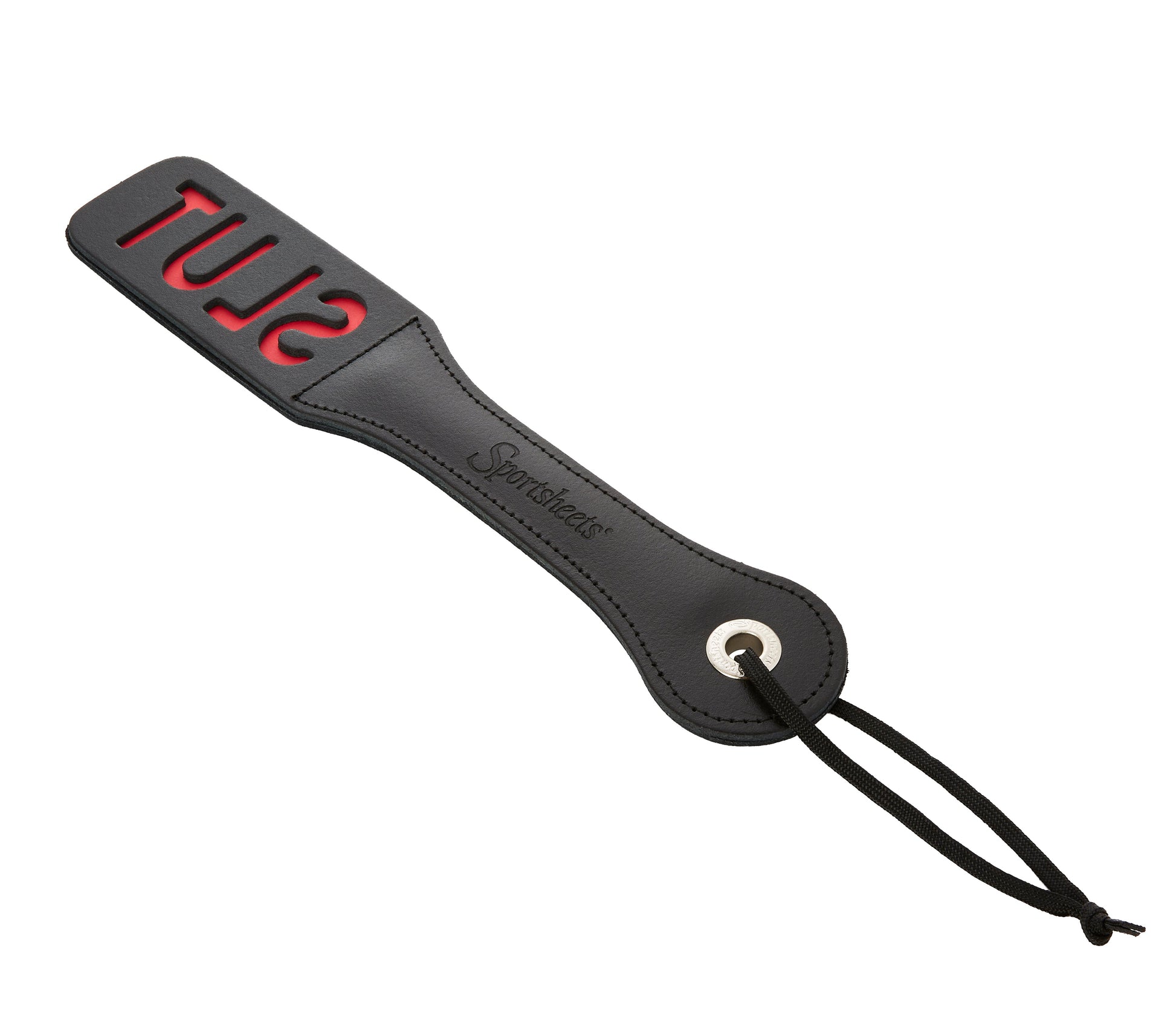Sportsheets 12” Leather Slut Impression Paddle – Black Leather Design
