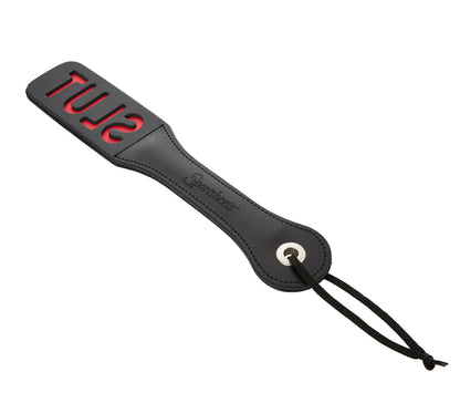 Sportsheets 12” Leather Slut Impression Paddle – Black Leather Design