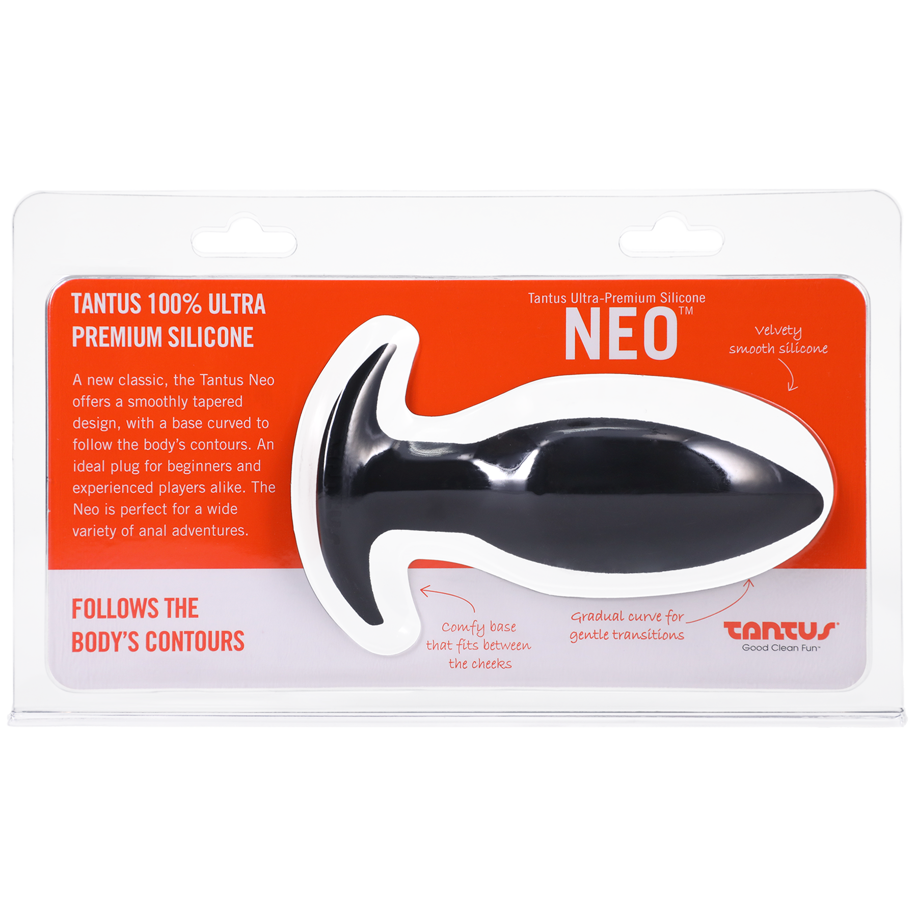 Tantus Neo Silicone Plug – smooth tapered beginner anal plug with curved base