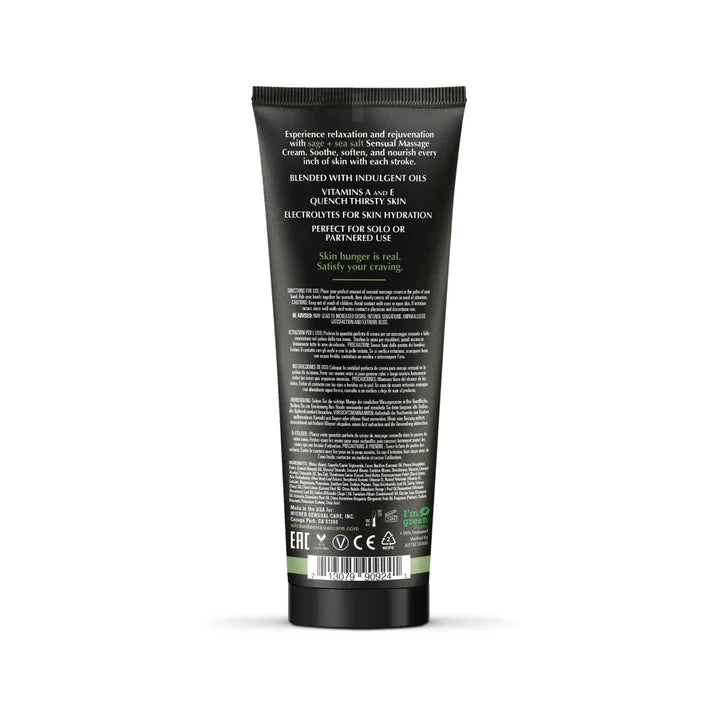 Wicked Sensual Massage Cream – Sage & Sea Salt jar with botanical ingredients