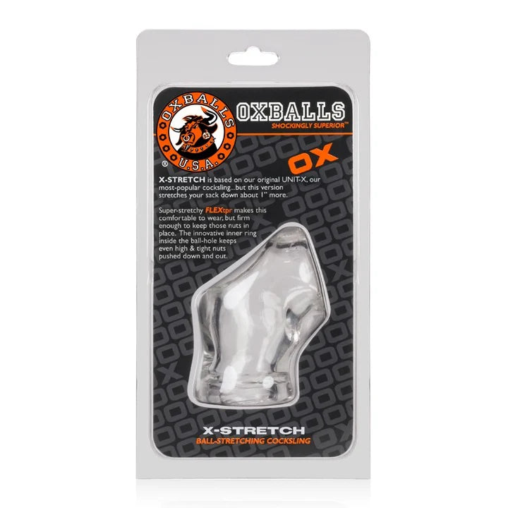 Oxballs Unit-X Stretch Cocksling – Black dual-use cock and ball ring with stretchy base for sack pulling and erection support